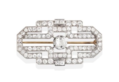 Lot 236 - A Circa 1930s Art Deco Diamond Brooch, a central old cut diamond in a claw setting, within a...
