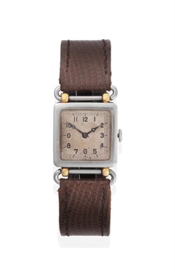 Lot 312 - A Rare Bi-Metal Square Shaped Wristwatch, signed Vacheron & Constantin, Geneve, sold with...