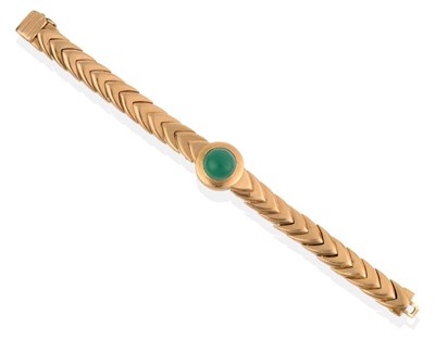 Lot 269 - A French, Circa 1950s Chrysoprase Bracelet, a round cabochon chrysoprase in a rubbed over...