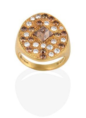 Lot 272 - A Coloured Diamond 'Talisman' Signet Ring, by De Beers, a central octahedal fancy brown diamond...