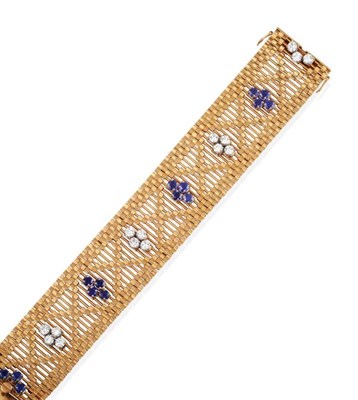 Lot 282 - A French Circa 1960s Sapphire and Diamond Bracelet, alternating groups of four round cut...