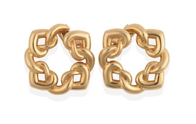 Lot 285 - A Pair of Clip Earrings, by Bulgari, as a square frame of interlocked heart-shaped links,...