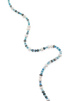 Lot 304 - A Multi-Gemstone and Cultured Pearl Necklace, faceted and round beads of blue opal, apatite,...