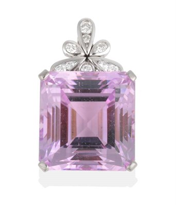 Lot 315 - A Kunzite and Diamond Pendant, a square octagonal cut kunzite in a claw setting, to a fancy channel