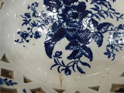 Lot 332 - A Lowestoft Porcelain Oval Basket, circa 1780, printed in underglaze blue with the Pine Cone...