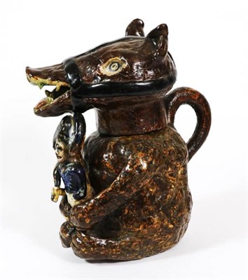Lot 337 - A Staffordshire Pearlware Bear Jug and Cover, early 19th century, the seated animal with brown...
