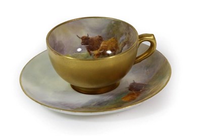 Lot 344 - A Royal Worcester Porcelain Miniature Cabinet Cup and Saucer, by Harry Stinton, circa 1919, painted