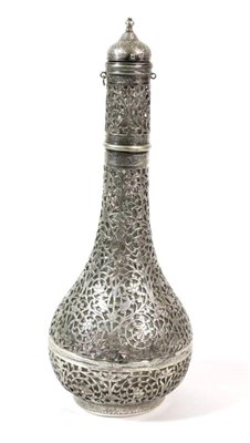 Lot 349 - A Persian White Metal Mounted Glass Bottle and Stopper, late 19th century, of pear shape...