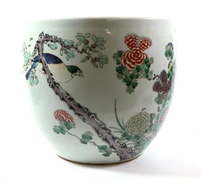 Lot 360 - A Chinese Porcelain Jardinière, 19th century, painted in famille rose enamels with foliage amongst