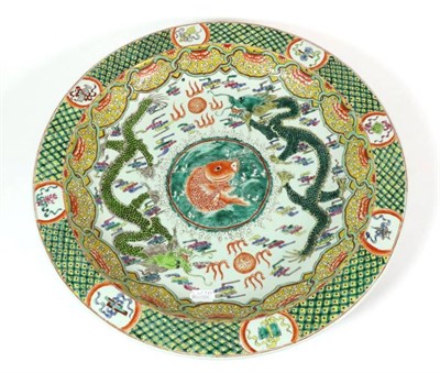 Lot 362 - A Chinese Porcelain Dish, Kangxi reign mark but not of the period, painted in famille verte enamels