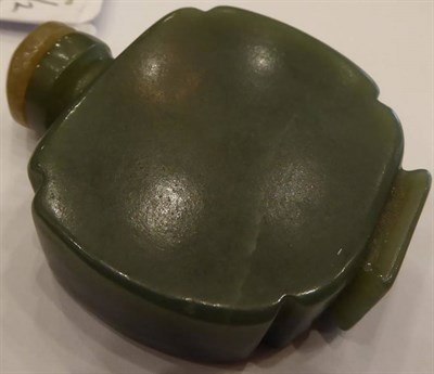 Lot 363 - A Chinese Jade Snuff Bottle and Stopper, of rounded rectangular form with re-entrant corners,...