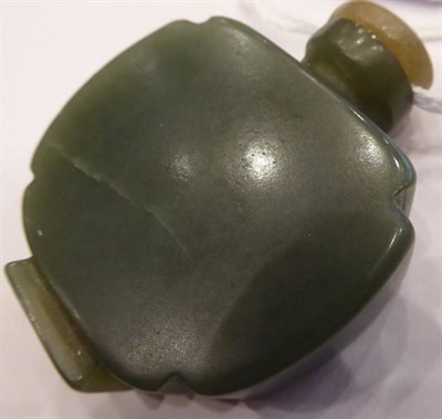 Lot 363 - A Chinese Jade Snuff Bottle and Stopper, of rounded rectangular form with re-entrant corners,...