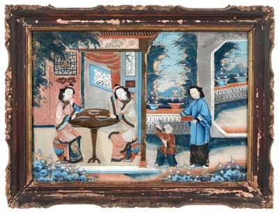 Lot 372 - A Chinese Export Reverse Painting on Glass, early 19th century, painted with mothers and...
