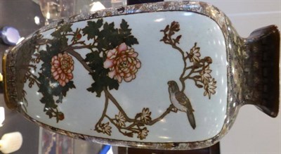 Lot 377 - A Japanese Cloisonné Enamel Vase, Meiji period, decorated with birds perched on flowering branches