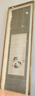 Lot 397D - Teisai Hokuba (1771-1844) Study of a seated cat wearing a collar Signed and with seal mark,...