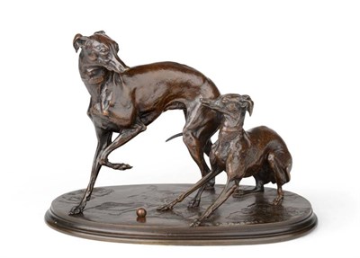 Lot 400 - Pierre-Jules Mêne (French, 1810-1879): A Bronze Group of Two Hounds, playing with a ball, on...