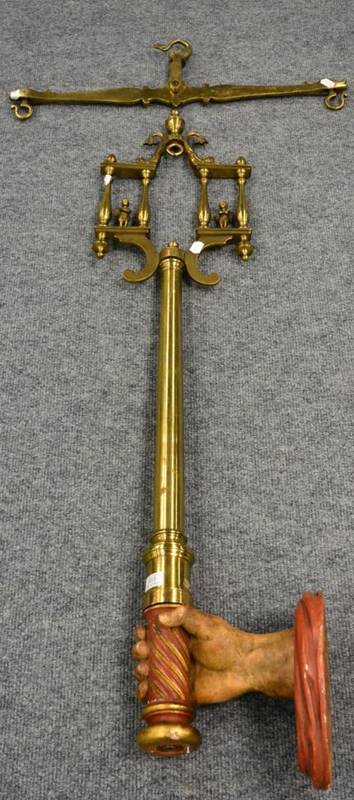 Lot 415 - A Set of Brass and Painted Wood Weighing Balance, 19th century, the balance arm stamped PORTATA...