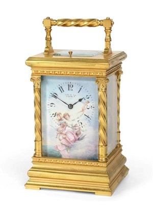 Lot 423 - A Brass Striking and Repeating Carriage Clock, signed Drocourt, retailed by Le Roy & Fils, 57...