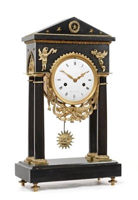 Lot 427 - A Napoleon III Period Black Slate and Ormolu Portico Striking Mantel Clock, signed Mercier a Paris