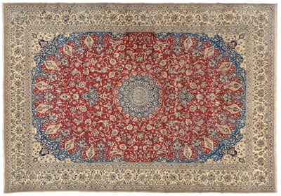 Lot 445 - Finely Woven Part Silk Nain Carpet Central Iran, circa 1960 The crimson field of scrolling...