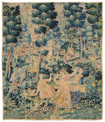 Lot 471 - Flemish Tapestry Panel, 17th century Woven in silk and wool depicting a group of ladies picking...