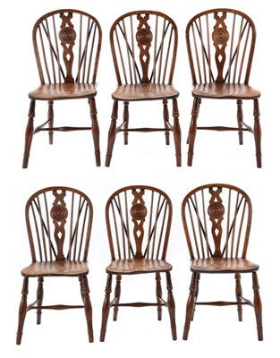 Lot 484 - A Set of Six Thames Valley Yewwood Spindle-Back Chairs, 2nd quarter 19th century, with pierced...