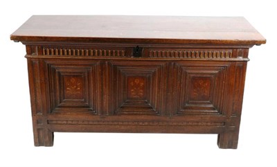 Lot 494 - A Late 17th Century Joined Oak Chest, the hinged lid above three geometric moulded panels...