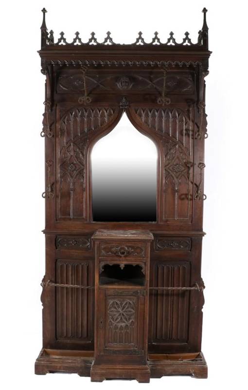 Lot 508 - A Victorian Carved Oak Gothic Revival Hall Stand, 3rd quarter 19th century, the canopy top...
