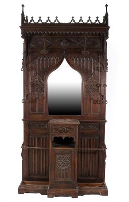 Lot 508 - A Victorian Carved Oak Gothic Revival Hall Stand, 3rd quarter 19th century, the canopy top...