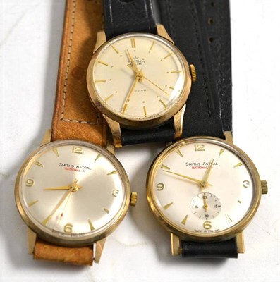 Lot 4 - Three 9ct gold gents wristwatches signed Smiths, Astral and Smiths De Luxe