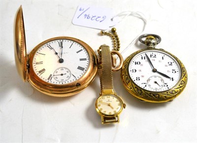 Lot 6 - A plated Elgin pocket watch, plated pocket watch and a lady's Omega wristwatch (3)