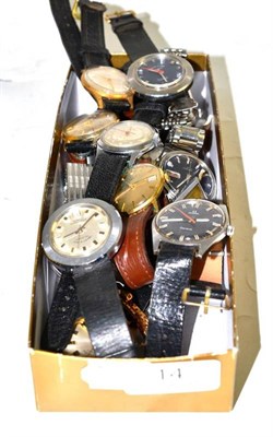 Lot 14 - Seventeen gents wristwatches, signed Omega, Rotary, Seiko, Oris etc (17)