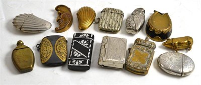 Lot 21 - Five novelty brass or plated vestas and six others