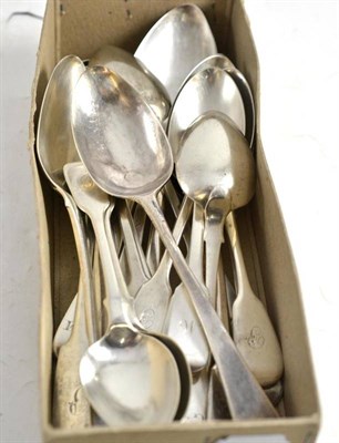 Lot 24 - Nine assorted silver tablespoons, 1792 and later, includes two Russian examples, also twelve...