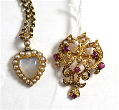 Lot 34 - Victorian seed pearl brooch and a heart shaped pendant