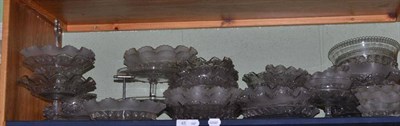 Lot 45 - A shelf of clear North Eastern glassware including various dishes, bowls, tazza etc
