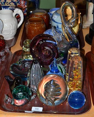 Lot 59 - Tray of assorted glass including assorted sculptures, paperweights etc
