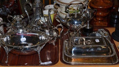 Lot 63 - A quantity of silver plated items including a four piece tea service, spirit kettle, tureen and...