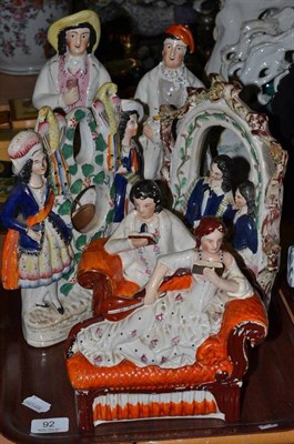 Lot 92 - Five Victorian Staffordshire figures including arbour groups