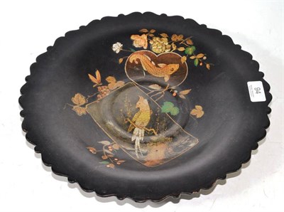 Lot 94 - Victorian papier mache pedestal dish, decorated with a parrot and fish