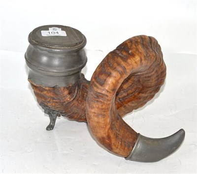Lot 104 - A pewter mounted horn snuff mull