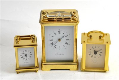 Lot 116 - A gilt brass carriage timepiece, movement stamped 'Epee' and two modern battery driven carriage...