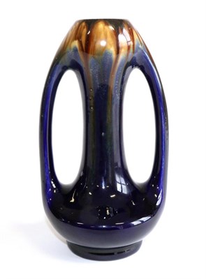 Lot 594 - Christopher Dresser (Scottish, 1834-1904): An Ault Pottery Twin-Handled Vase, deep blue/purple...