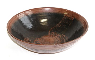 Lot 605 - A Winchcombe Pottery Stoneware Bowl, tenmoku iron glaze, impressed seal mark, bears paper label...