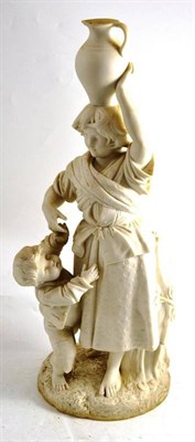 Lot 147 - A Minton Parian figure, modelled as a female water carrier and child