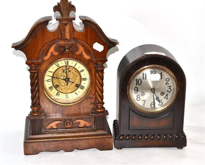 Lot 148 - 1920s/30s oak mantel clock and a late 19th century walnut cased mantel clock