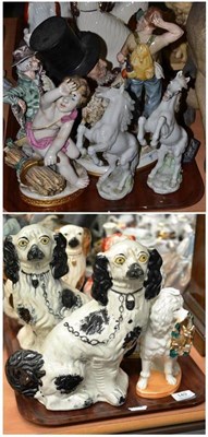 Lot 149 - Three trays including Staffordshire dogs, Capodimonte bust of a man, horse figures, etc