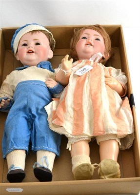 Lot 160 - Two bisque head 'Treasured Dolls' by Jane Borthwick, 'Hilda' and 'Daniel' replica models of Kestner