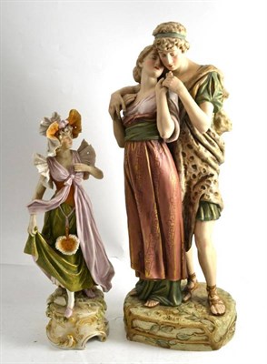 Lot 164 - A Royal Dux classical figure group and a Royal Dux figure of a lady wearing a bonnet hat