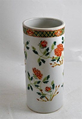 Lot 175 - A Chinese famille verte porcelain cylinder vase, early 20th century, 28cm high